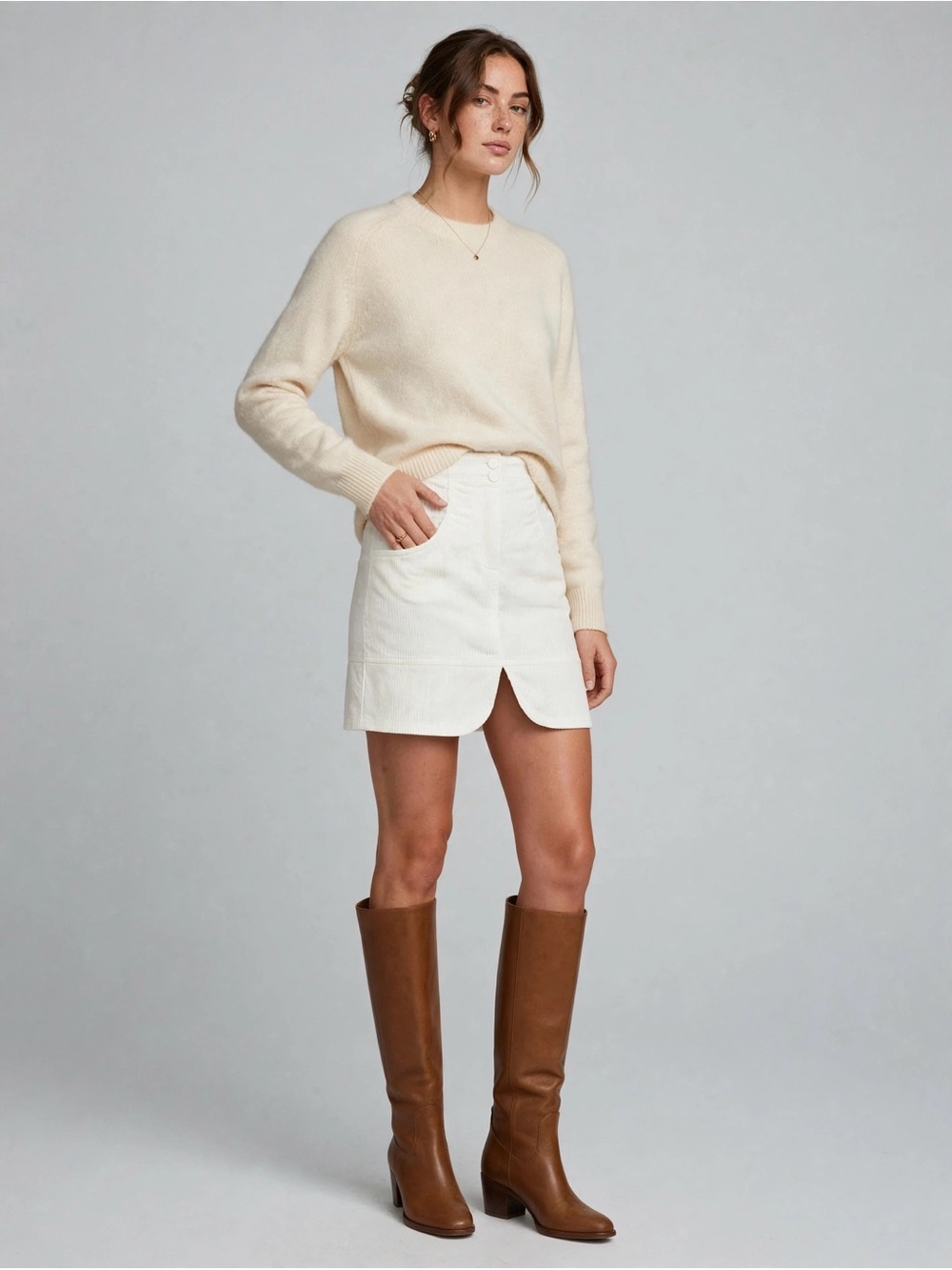 Armani Exchange Corduroy Cream Mini Skirt